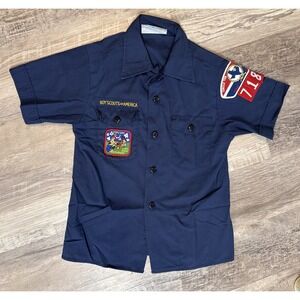 Boy Scouts Of America Official Youth Shirt Medium Uniform Blue Patches BSA